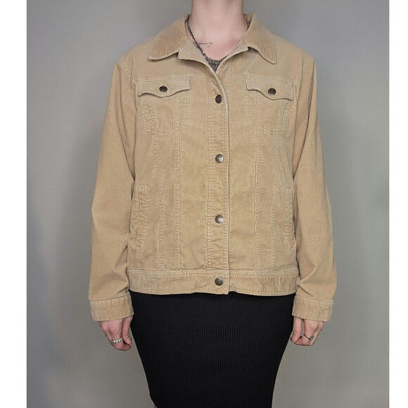 90s Y2k Tan Corduroy Button Up Collared Cotton Light Jacket Sz XL - Picture 6 of 8